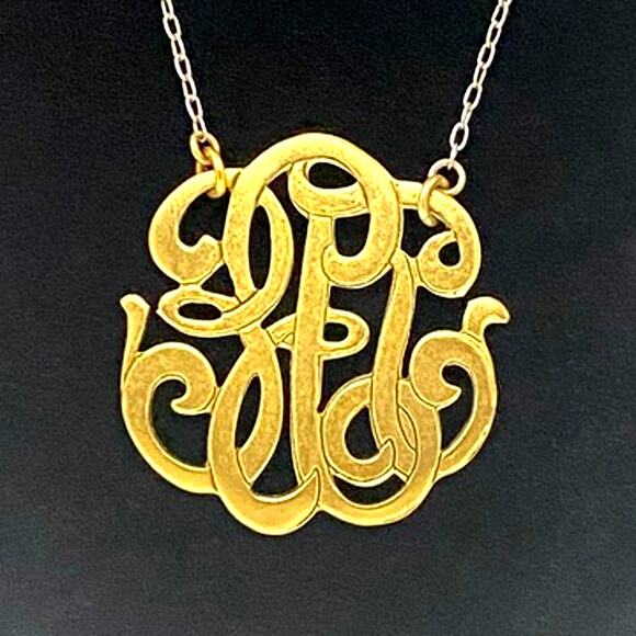 Signed JOHN WIND Universal Monogram Necklace Mixed Metal Gold Silver Plated - Picture 3 of 5